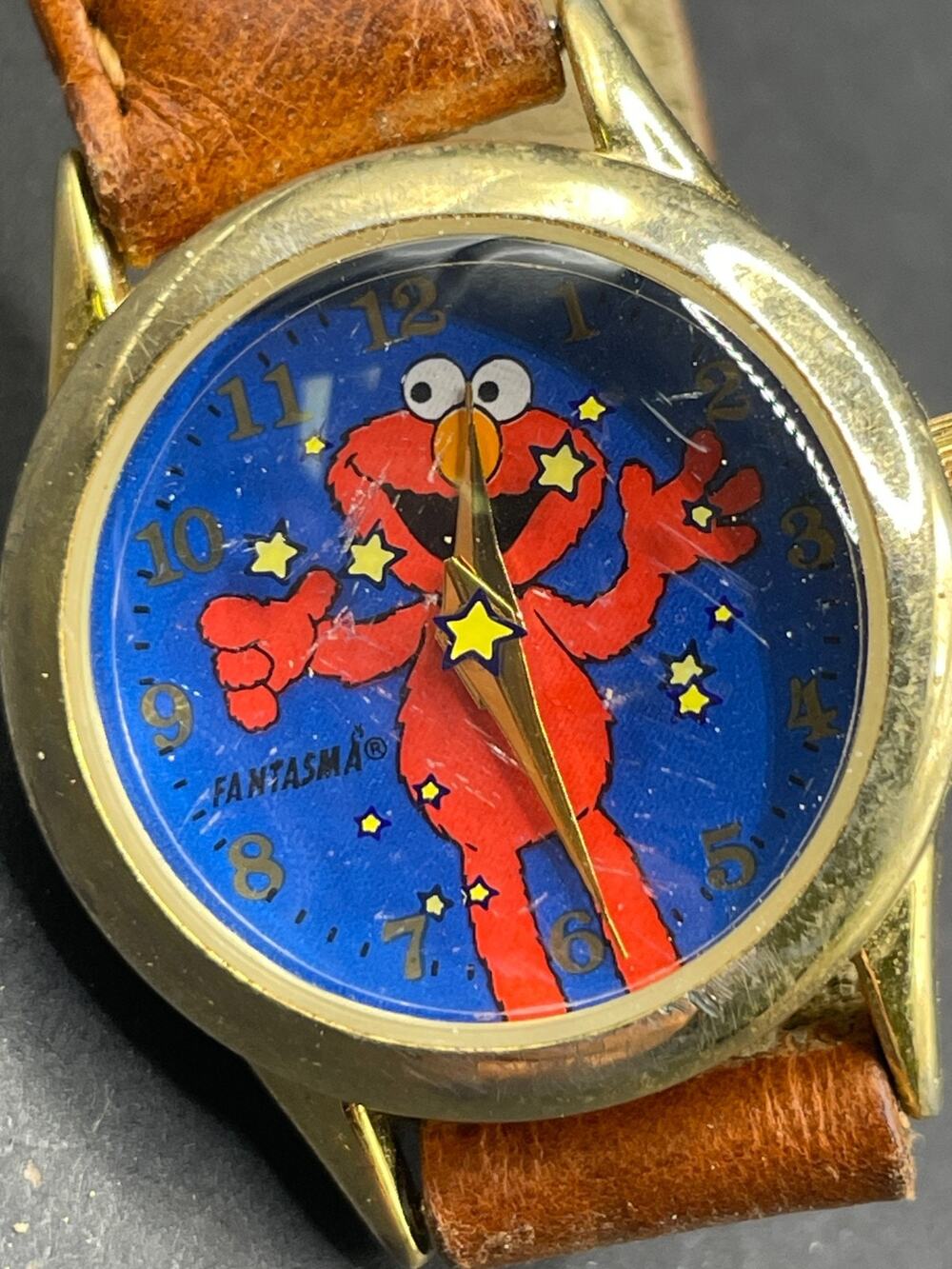 Vintage 1990’s Fantasma Sesame Street Elmo Watch Brown Leather Band 27mm